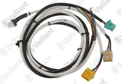 Kabelbaum von Vaillant mit mehreren Anschlüssen, dargestellt in verschiedenen Farben, für elektrische Verbindungen in Heizsystemen.